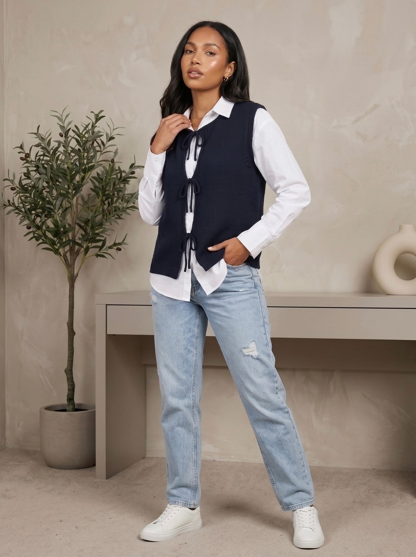 Sophie Trio-Tie Knit Vest Navy