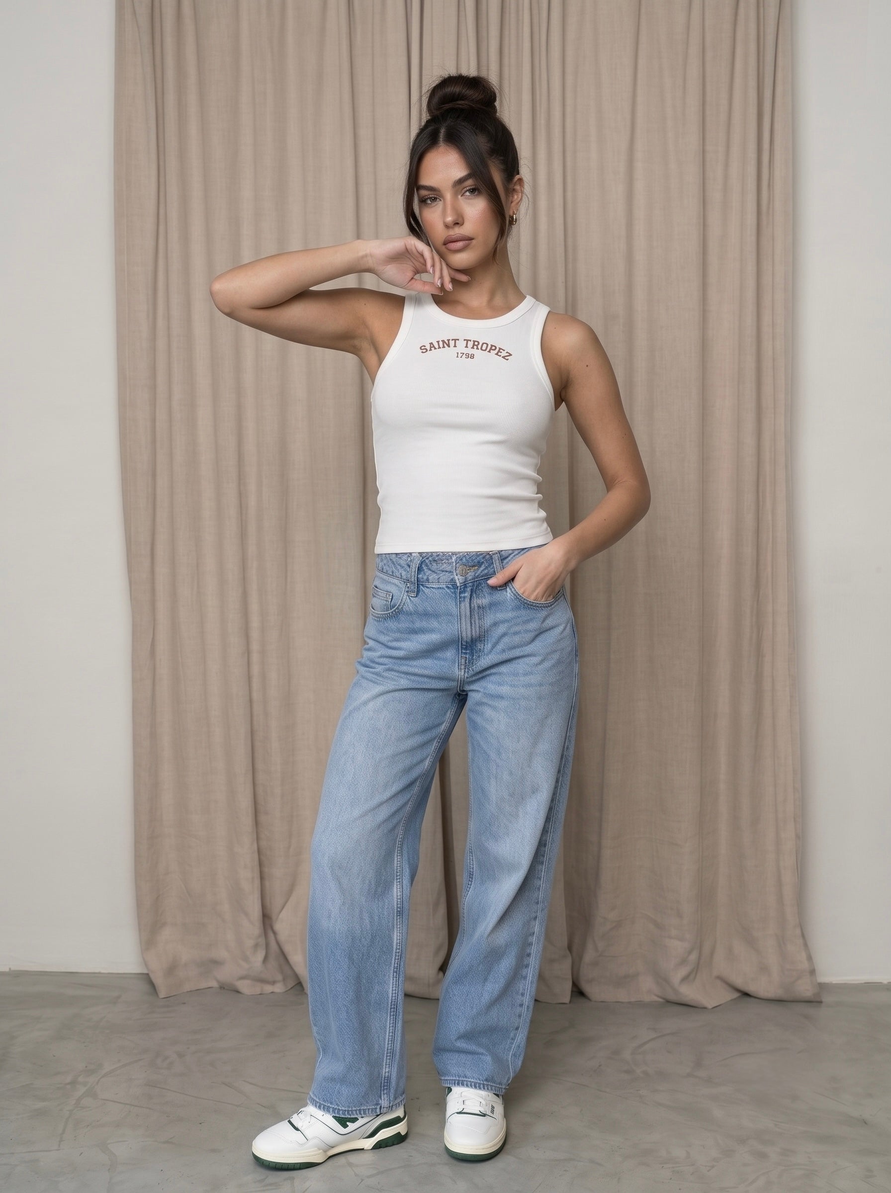 Saint Tropez Ribbed Tank Top Off-White