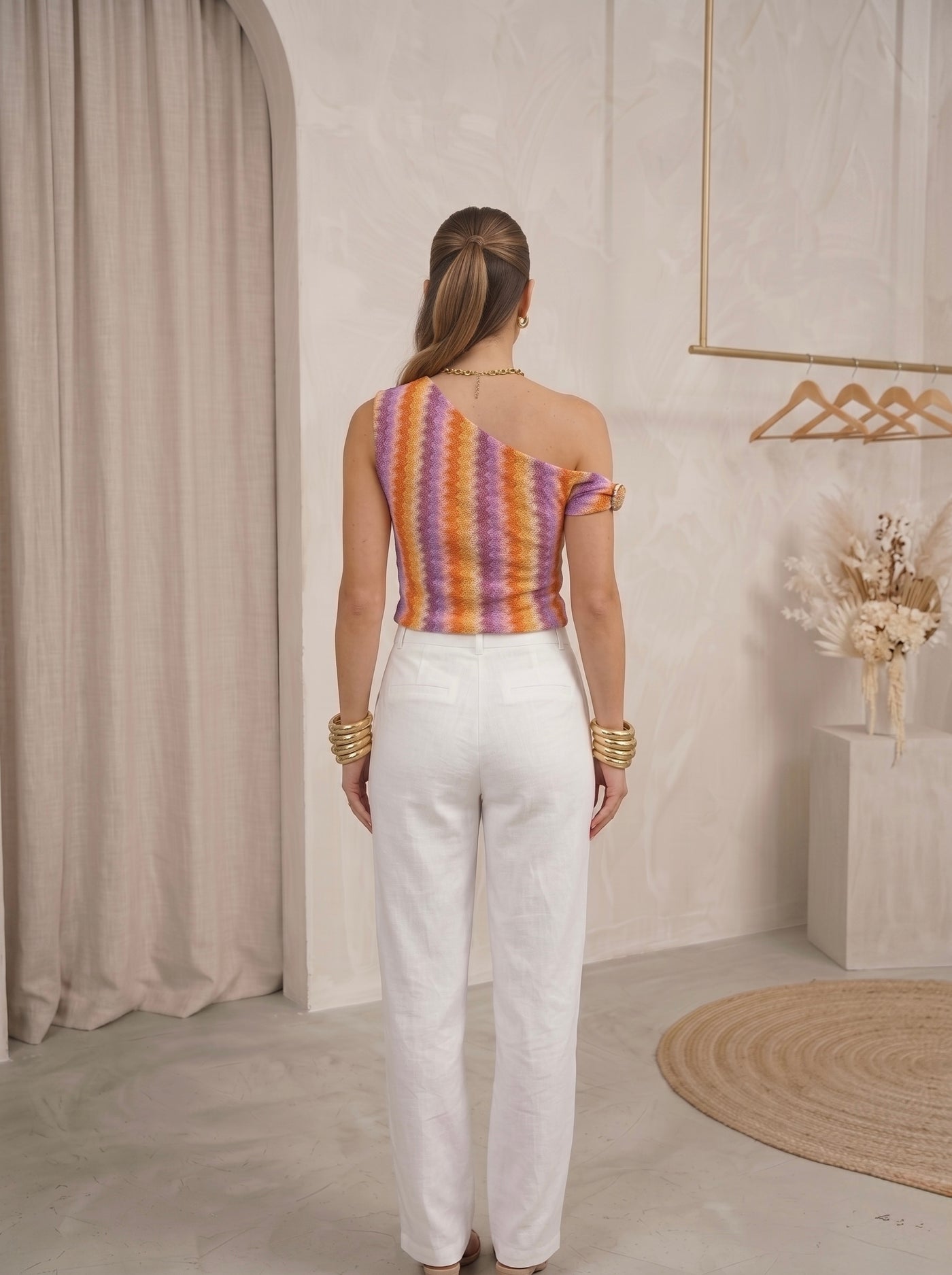 Sunset Zig-Zag One-Shoulder Ring Top