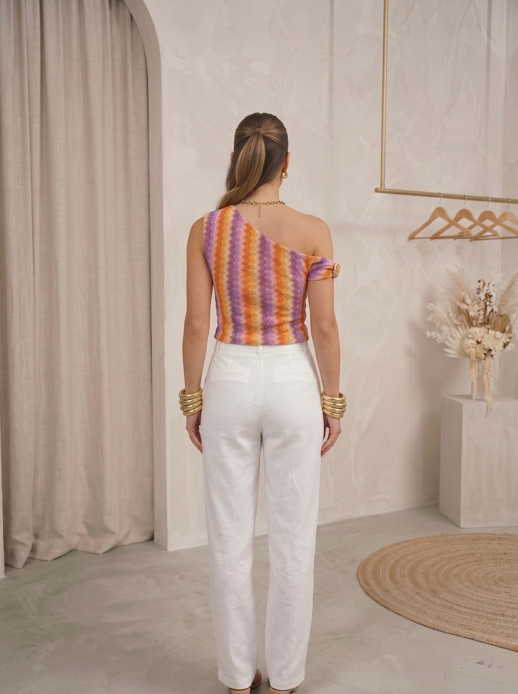 Sunset Zig-Zag One-Shoulder Ring Top