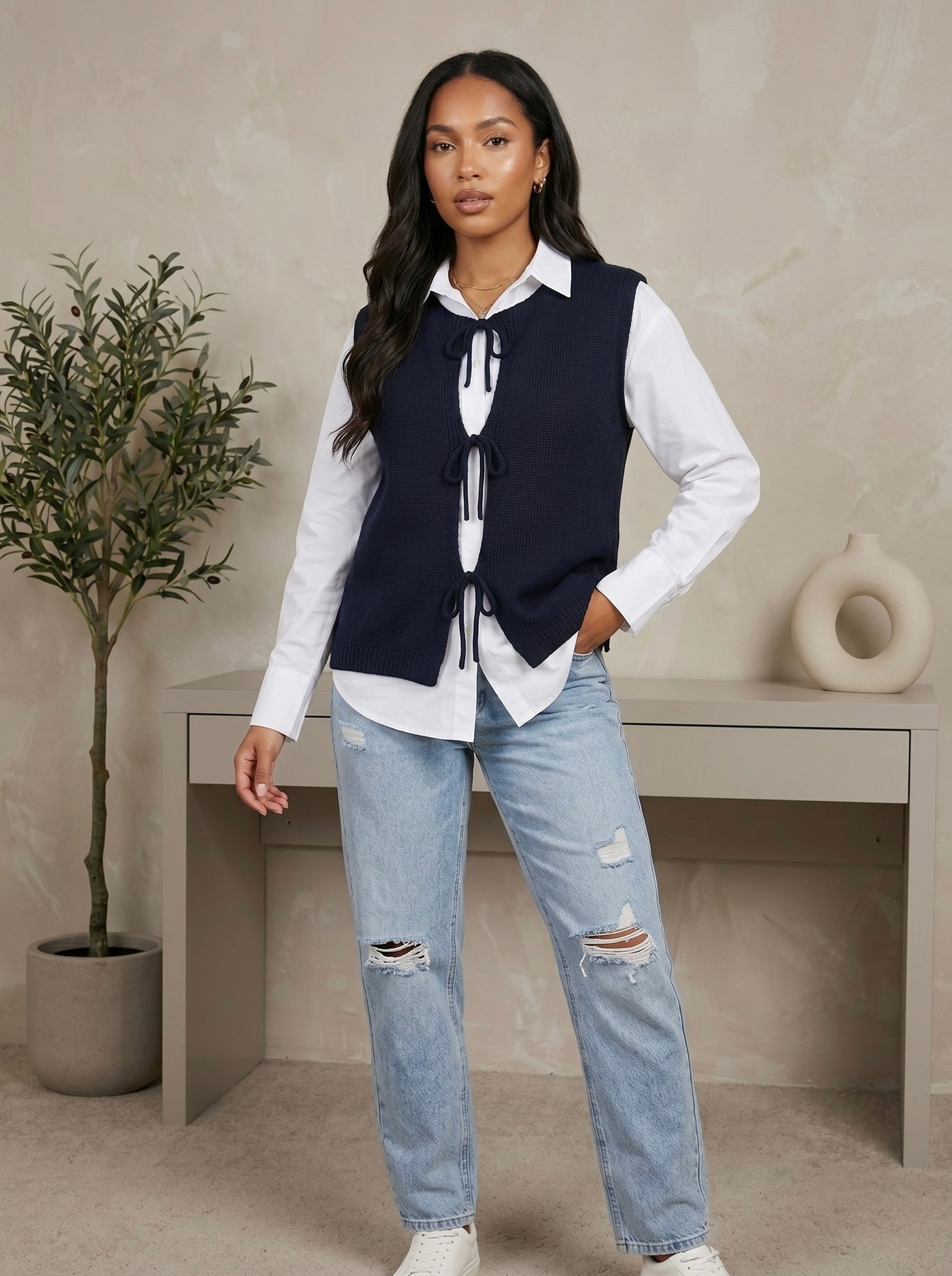 Sophie Trio-Tie Knit Vest Navy