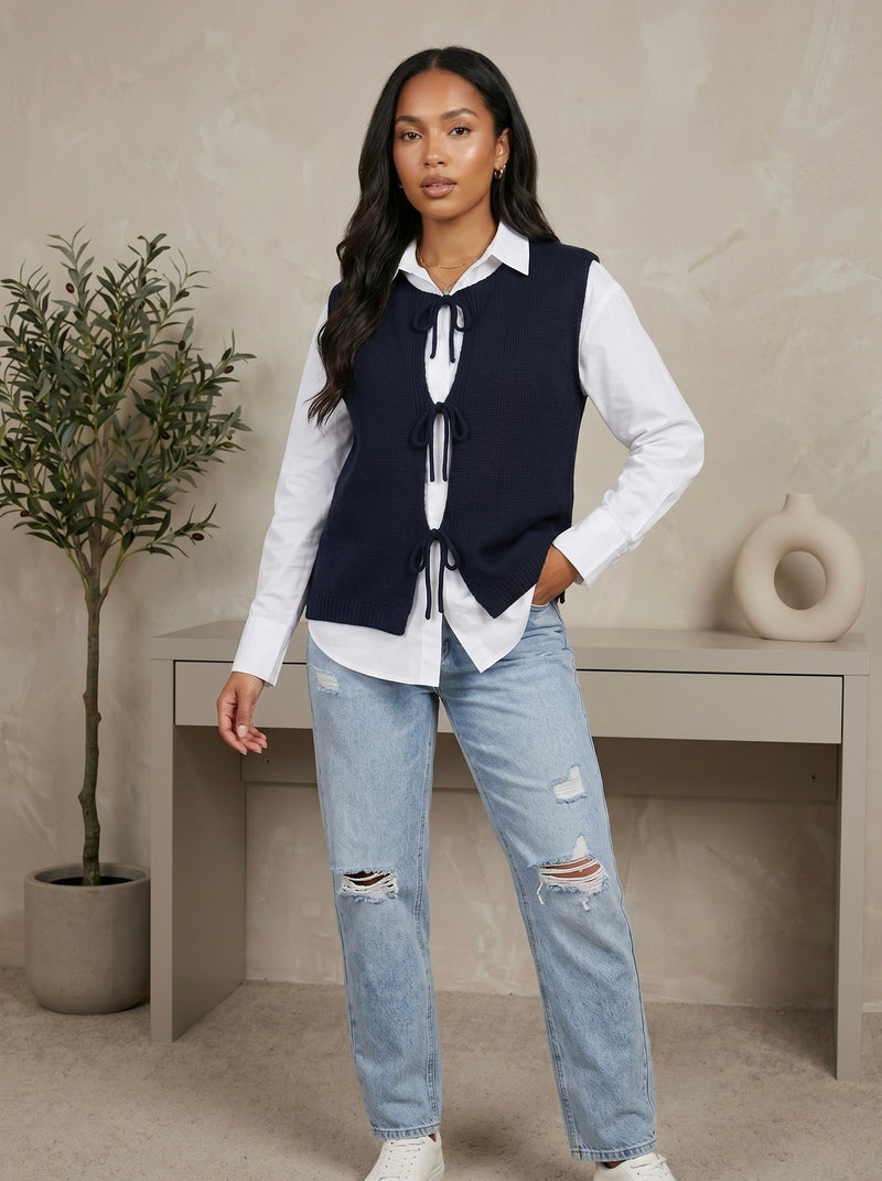 Sophie Trio-Tie Knit Vest Navy