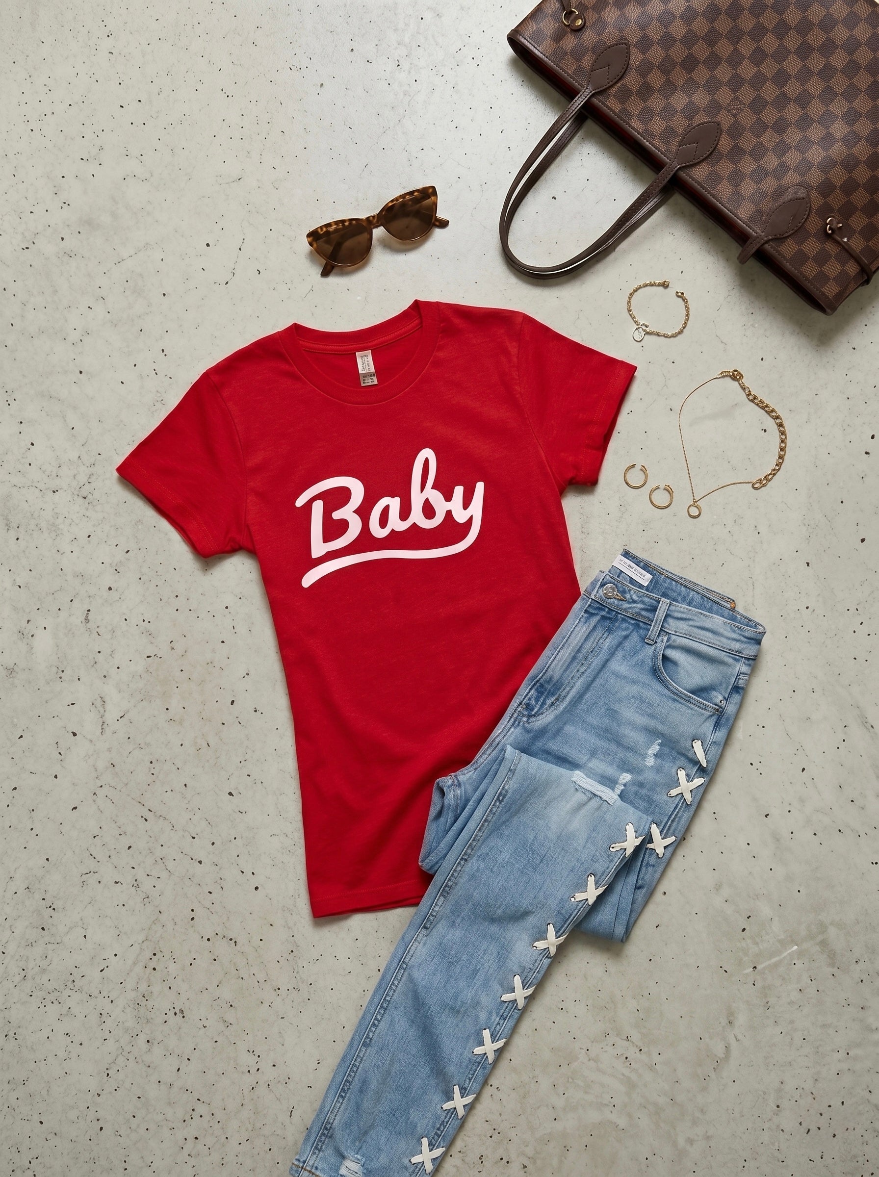 Baby Graphic Tee - Y2K Red Cotton T-Shirt