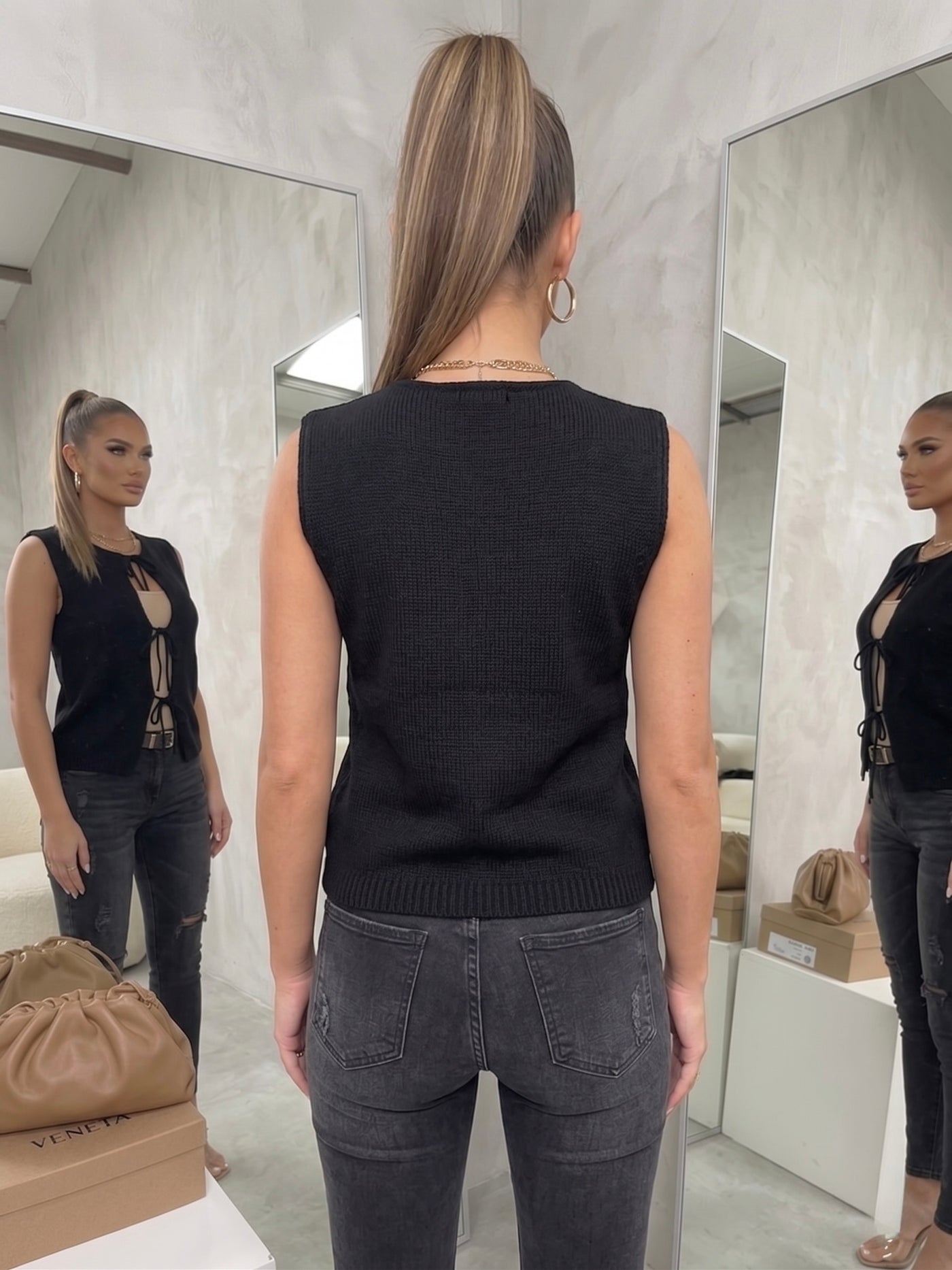 Sophie Trio-Tie Knit Vest Black