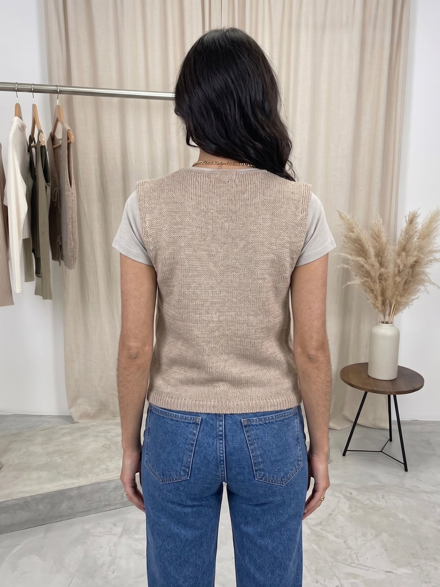 Sophie Trio-Tie Knit Vest Beige