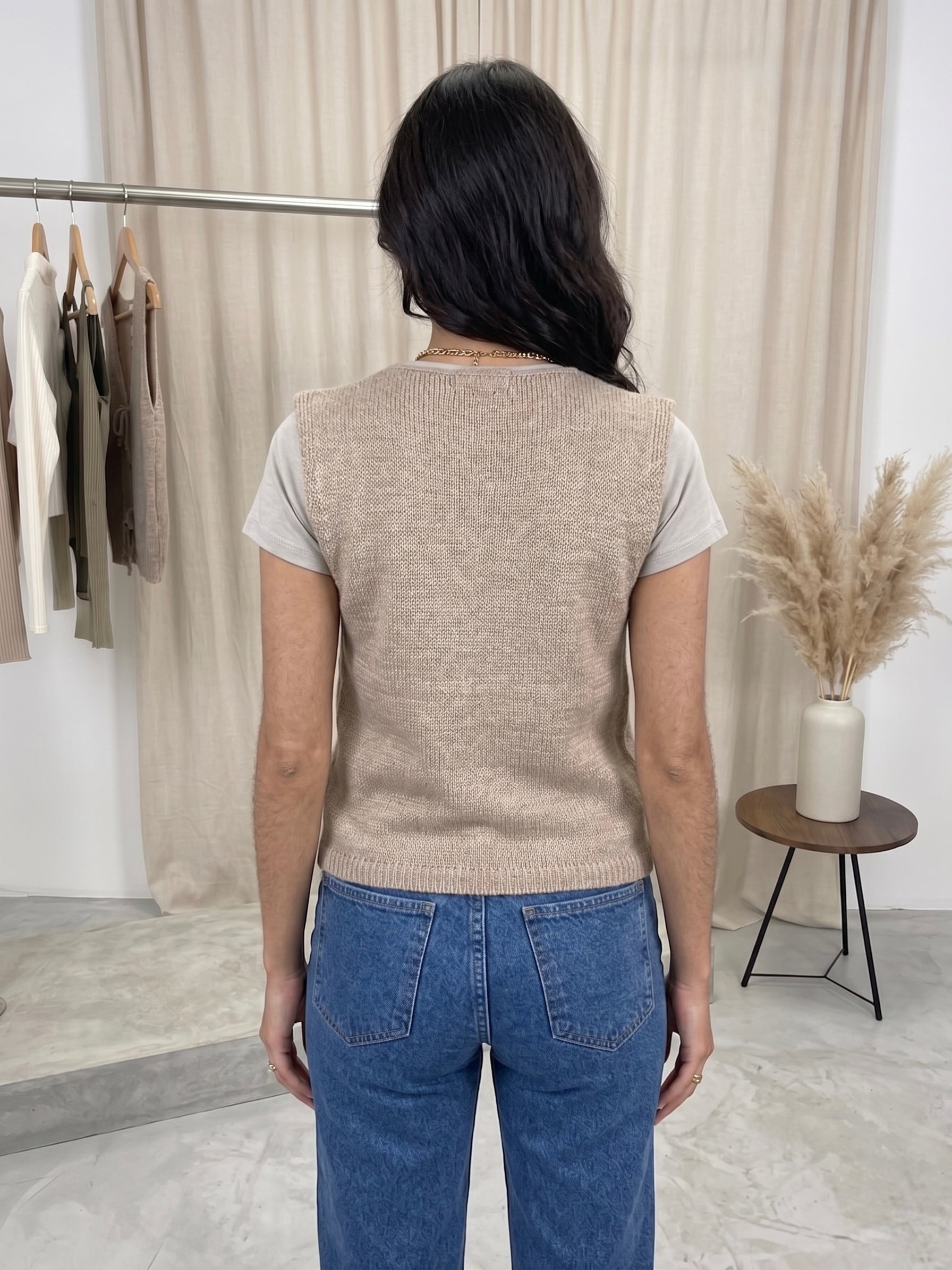 Sophie Trio-Tie Knit Vest Beige